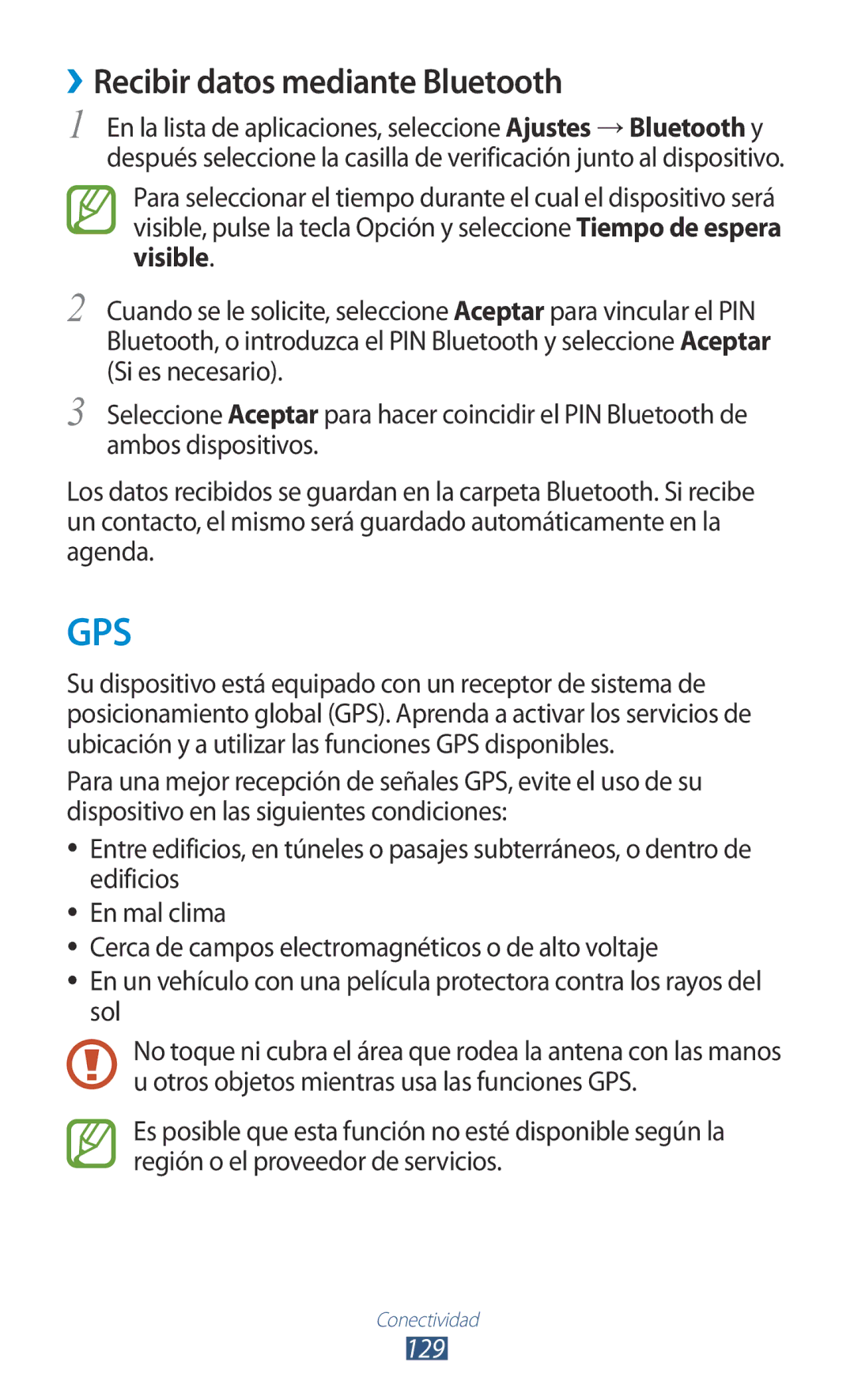 Samsung GT-I9305MBDATL, GT-I9305RWDSFR, GT-I9305OKDSFR, GT-I9305RWDATL manual ››Recibir datos mediante Bluetooth, 129 