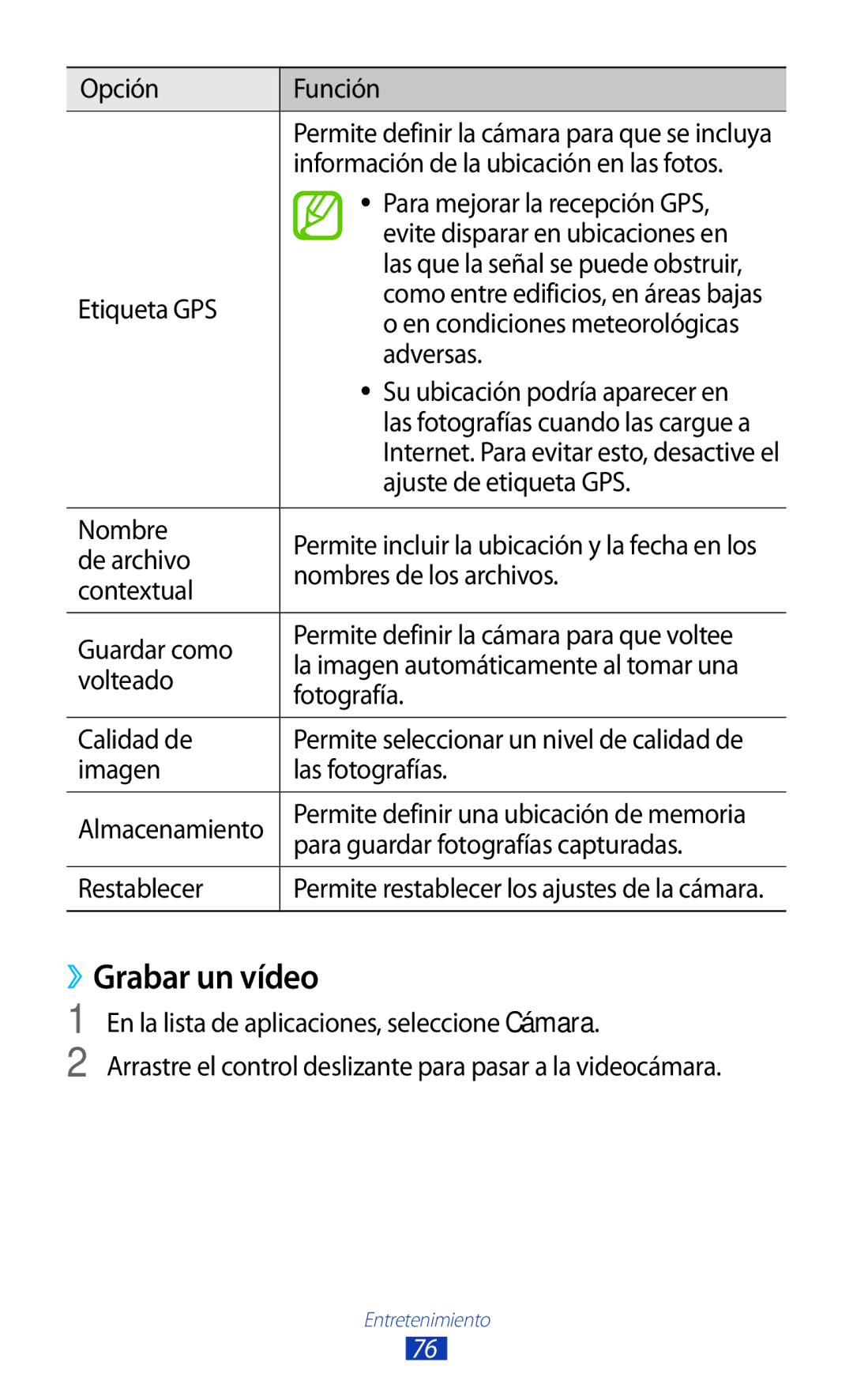 Samsung GT-I9305OKDSFR, GT-I9305RWDSFR, GT-I9305RWDATL, GT-I9305OKDKPN, GT-I9305MBDATL manual ››Grabar un vídeo 