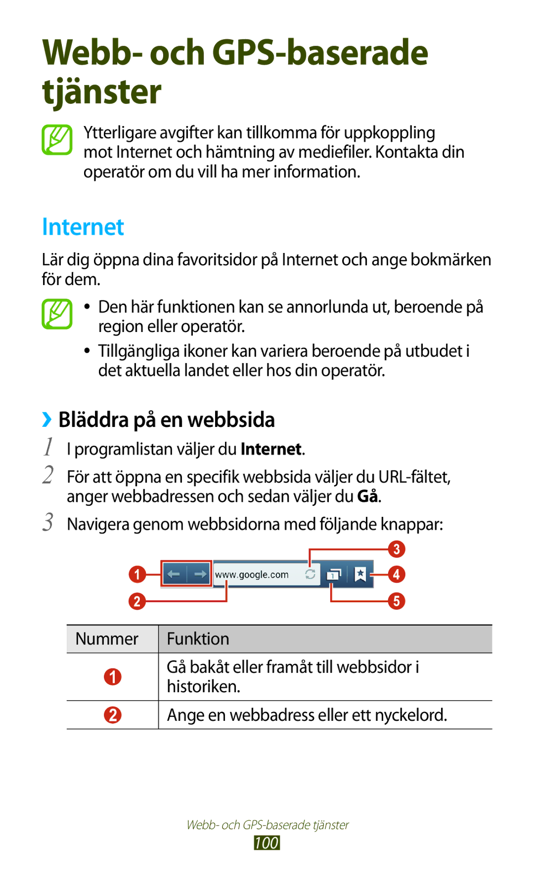 Samsung GT-I9305TANNEE, GT-I9305MBNNEE, GT-I9305RWNNEE manual ››Bläddra på en webbsida, Programlistan väljer du Internet 