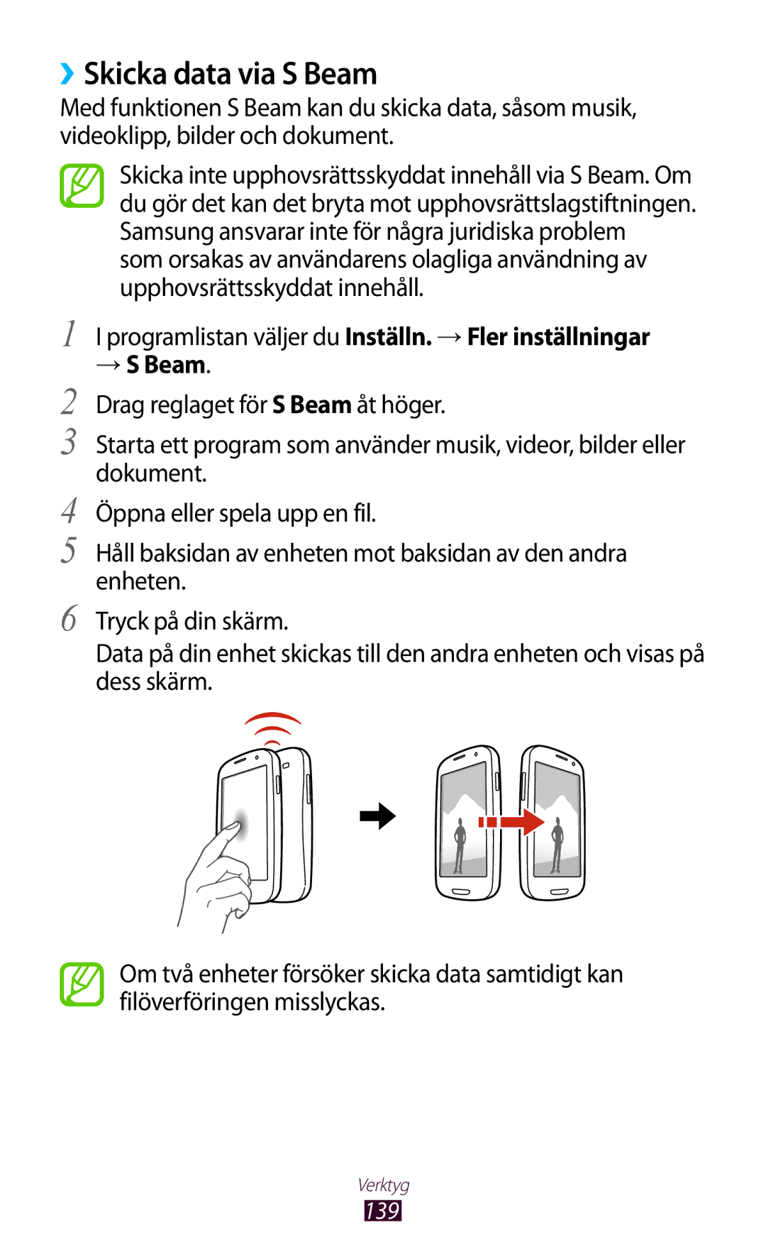 Samsung GT-I9305OKNNEE, GT-I9305TANNEE, GT-I9305MBNNEE, GT-I9305RWNNEE, GT-I9305ZNNNEE manual ››Skicka data via S Beam 