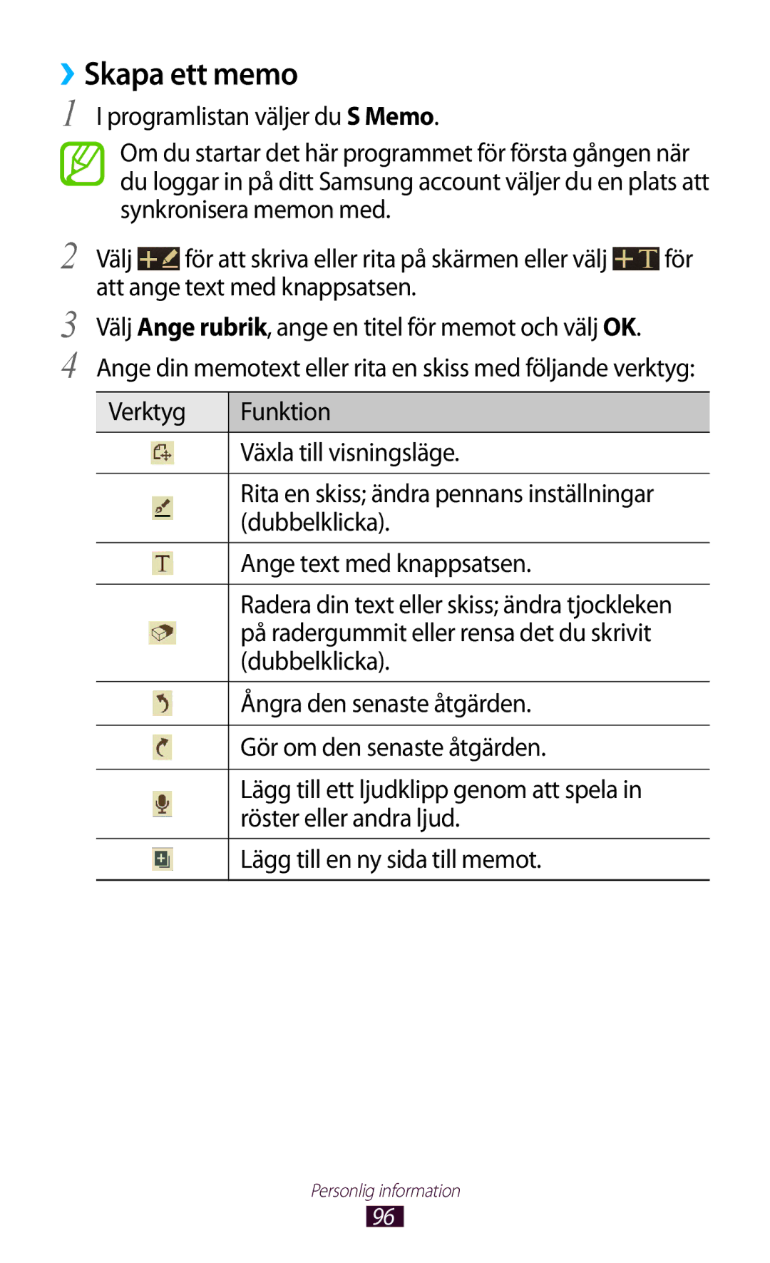 Samsung GT-I9305MBNNEE, GT-I9305TANNEE, GT-I9305RWNNEE, GT-I9305ZNNNEE, GT-I9305OKNNEE manual ››Skapa ett memo 