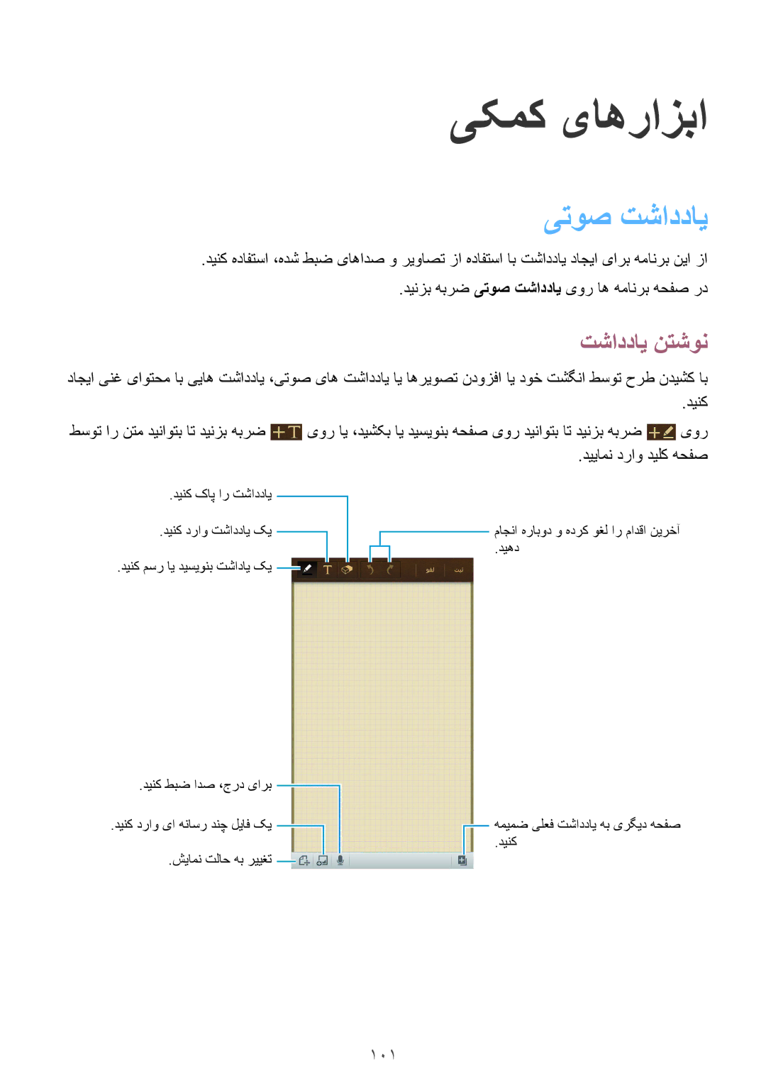 Samsung GT-I9500ZWZAFG, GT-I9500DKYAFG, GT-I9500DKYBTC manual یتوص تشاددای, تشاددای نتشون, 101, دییامن دراو دیلک هحفص 