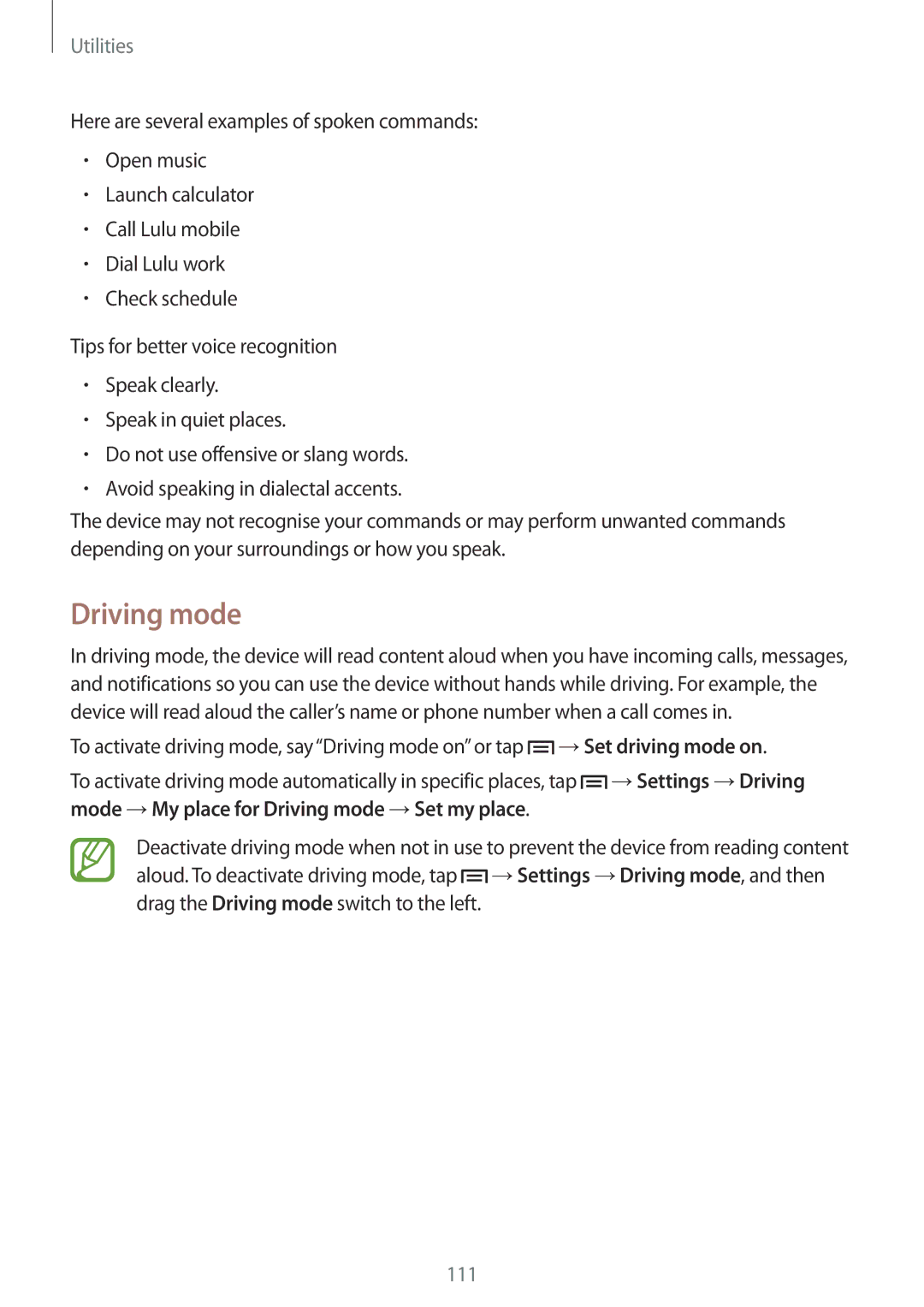 Samsung GT-I9500ZWZAFG, GT-I9500DKYAFG, GT-I9500DKYBTC, GT-I9500GNAAFR, GT-I9500GNAKSA, GT-I9500ZWZCAC manual Driving mode 