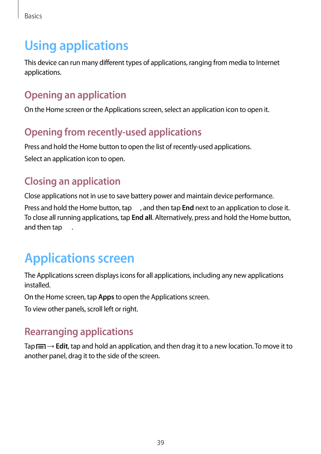 Samsung GT-I9500ZWAXFE, GT-I9500DKYAFG, GT-I9500DKYBTC, GT-I9500GNAAFR manual Using applications, Applications screen 