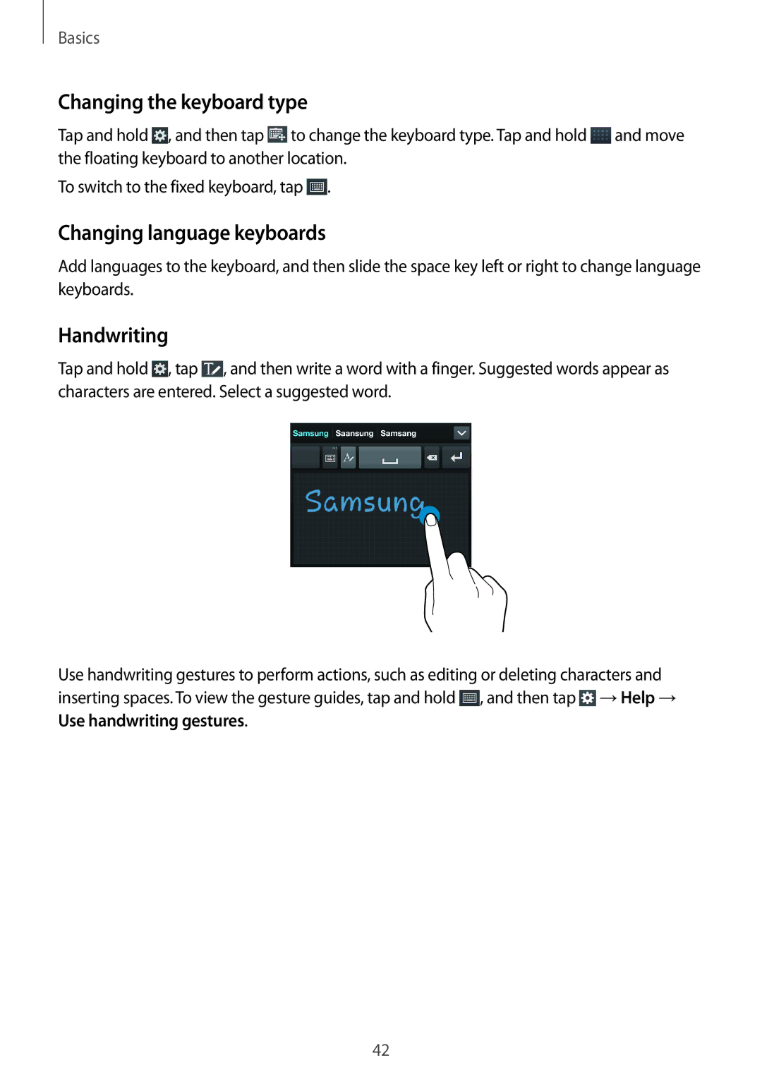 Samsung GT-I9500ZRAKSA, GT-I9500DKYAFG, GT-I9500DKYBTC Changing the keyboard type, Changing language keyboards, Handwriting 