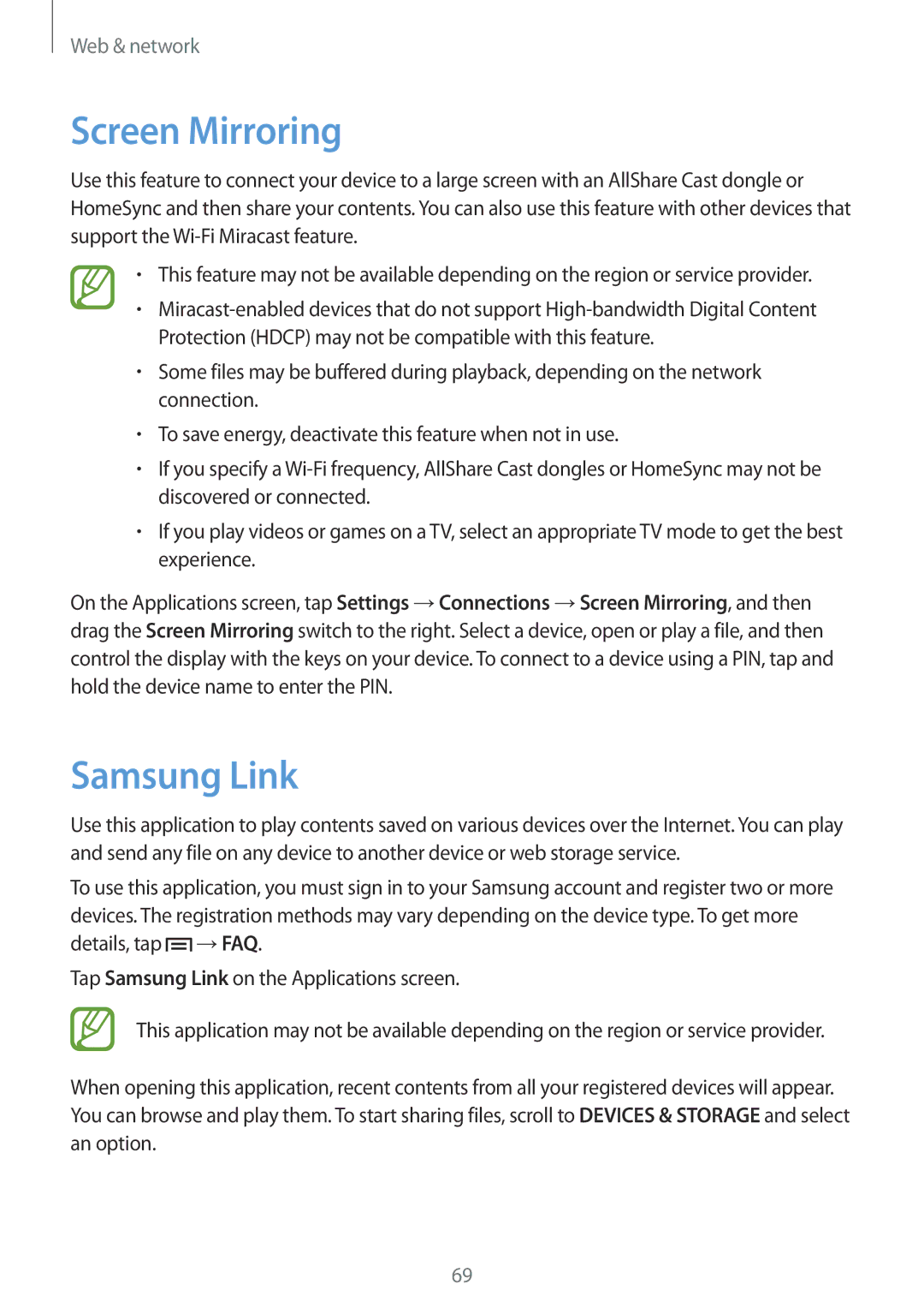 Samsung GT-I9500ZPAKSA, GT-I9500DKYAFG, GT-I9500DKYBTC, GT-I9500GNAAFR, GT-I9500GNAKSA manual Screen Mirroring, Samsung Link 