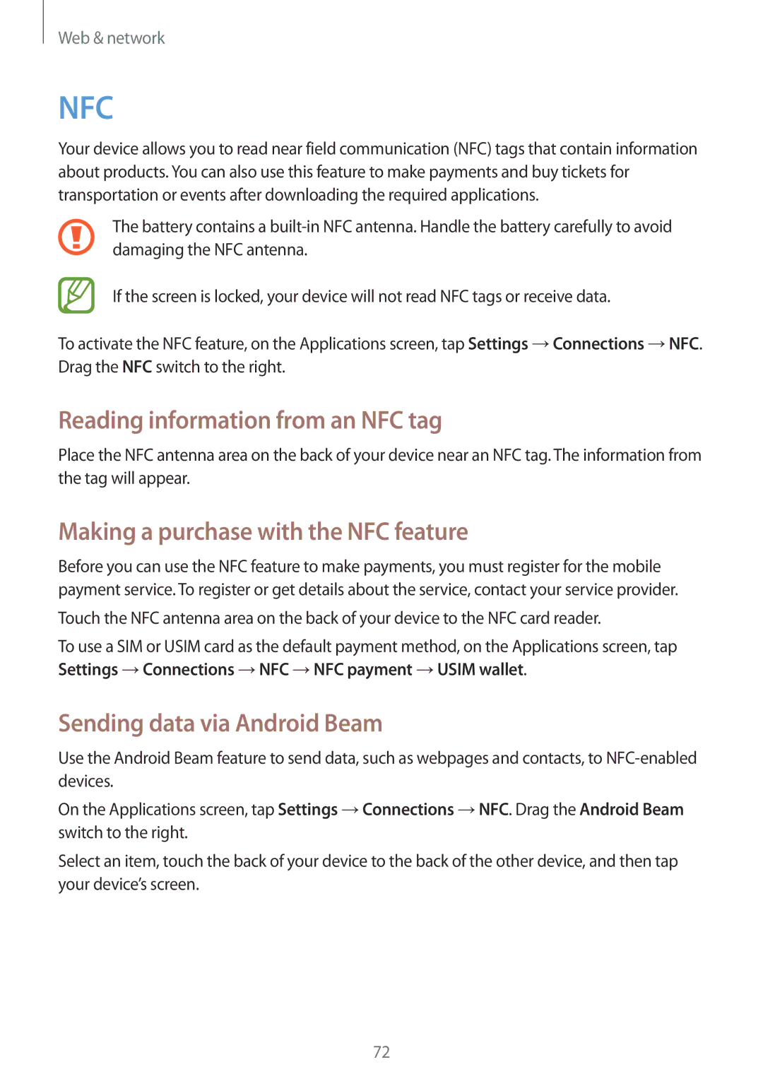 Samsung GT-I9500ZSATUN, GT-I9500DKYAFG manual Reading information from an NFC tag, Making a purchase with the NFC feature 