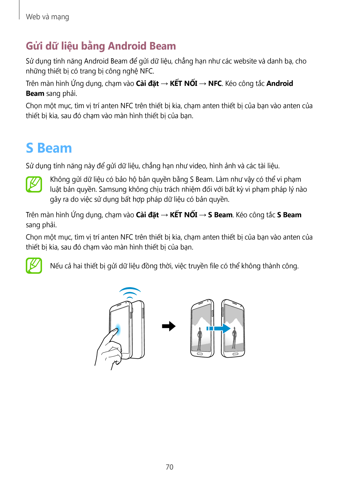 Samsung GT-I9500ZBAXXV, GT-I9500ZWAXXV, GT-I9500ZKAXXV, GT-I9500DKYXXV, GT-I9500ZIAXXV manual Gửi dữ liệu bằng Android Beam 