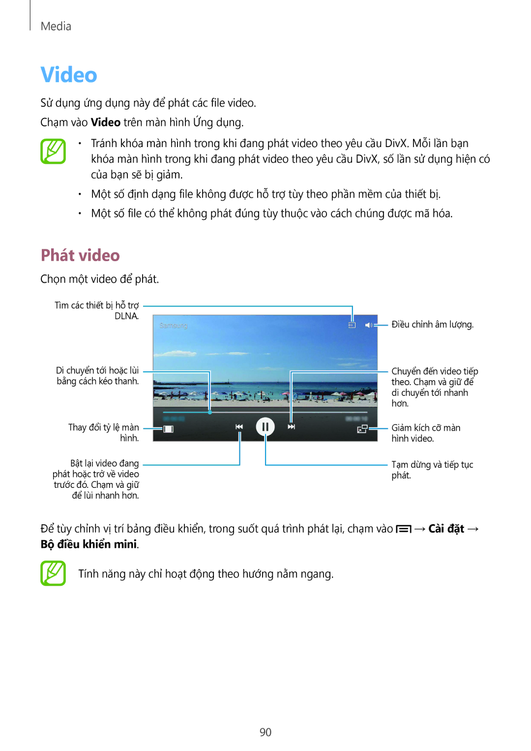 Samsung GT-I9500ZBAXXV, GT-I9500ZWAXXV, GT-I9500ZKAXXV, GT-I9500DKYXXV, GT-I9500ZIAXXV manual Video, Bộ điều khiên mini 