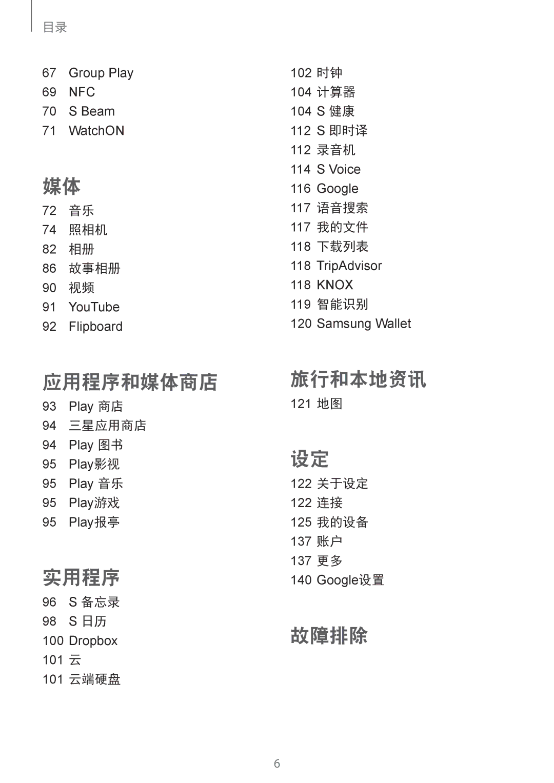 Samsung GT-I9500ZWAXXV manual 即时译, 录音机, 语音搜索, 照相机, 我的文件, 下载列表, 故事相册, 智能识别, 三星应用商店, 关于设定, 我的设备, 96 S 备忘录, 101 云 101 云端硬盘 