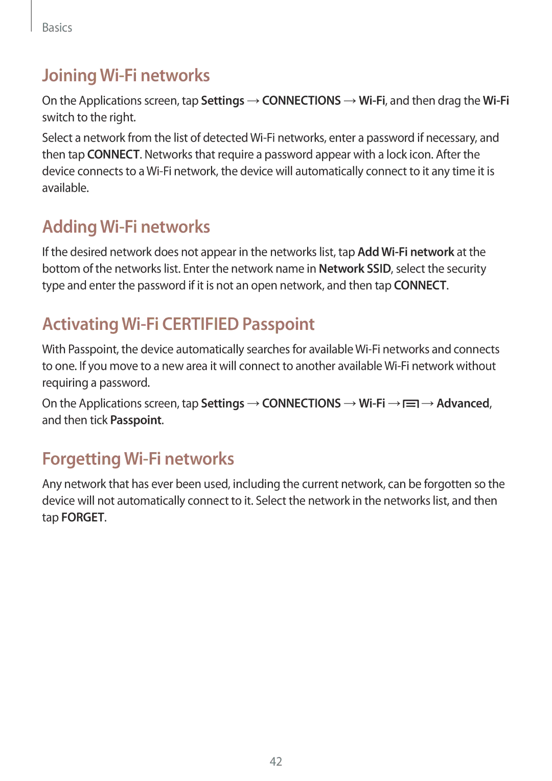 Samsung GT-I9500ZRZSER, GT-I9500ZKACEL Joining Wi-Fi networks, Adding Wi-Fi networks, Activating Wi-Fi Certified Passpoint 