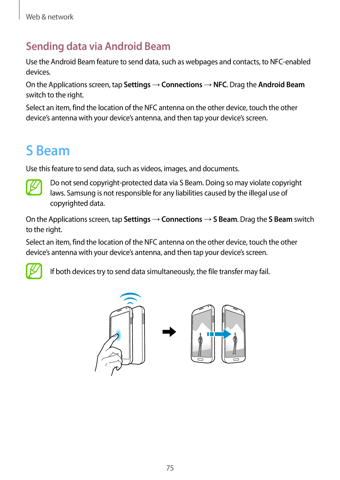 Samsung GT-I9500DKYPCL, GT-I9500ZKACEL, GT-I9500ZWAILO, GT-I9500ZWAPTR, GT-I9500DKYCEL manual Sending data via Android Beam 