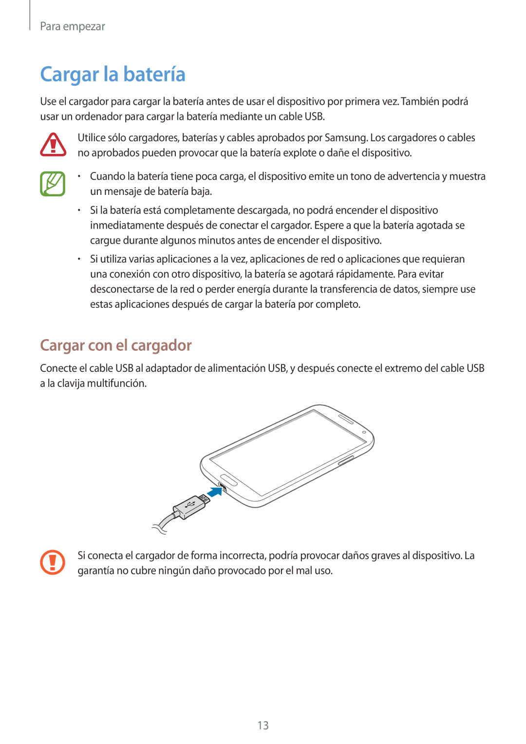 Samsung GT-I9505ZWAEUR, GT-I9505ZKADBT, GT-I9505ZKATCL, GT-I9505ZKATPH manual Cargar la batería, Cargar con el cargador 