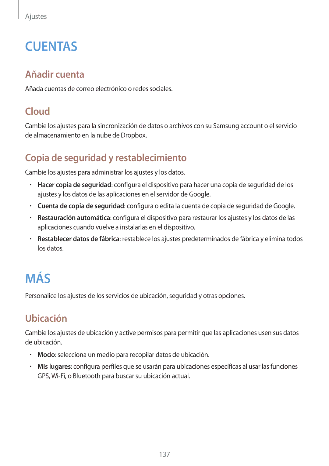 Samsung GT-I9505ZBAXEH, GT-I9505ZKADBT manual Añadir cuenta, Cloud, Copia de seguridad y restablecimiento, Ubicación 