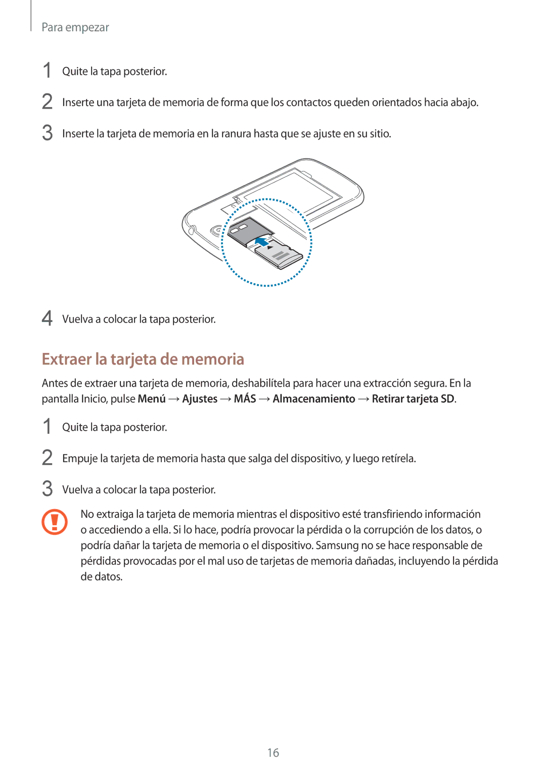 Samsung GT-I9505ZBADBT, GT-I9505ZKADBT, GT-I9505ZKATCL, GT-I9505ZKATPH, GT-I9505ZKAAUT manual Extraer la tarjeta de memoria 