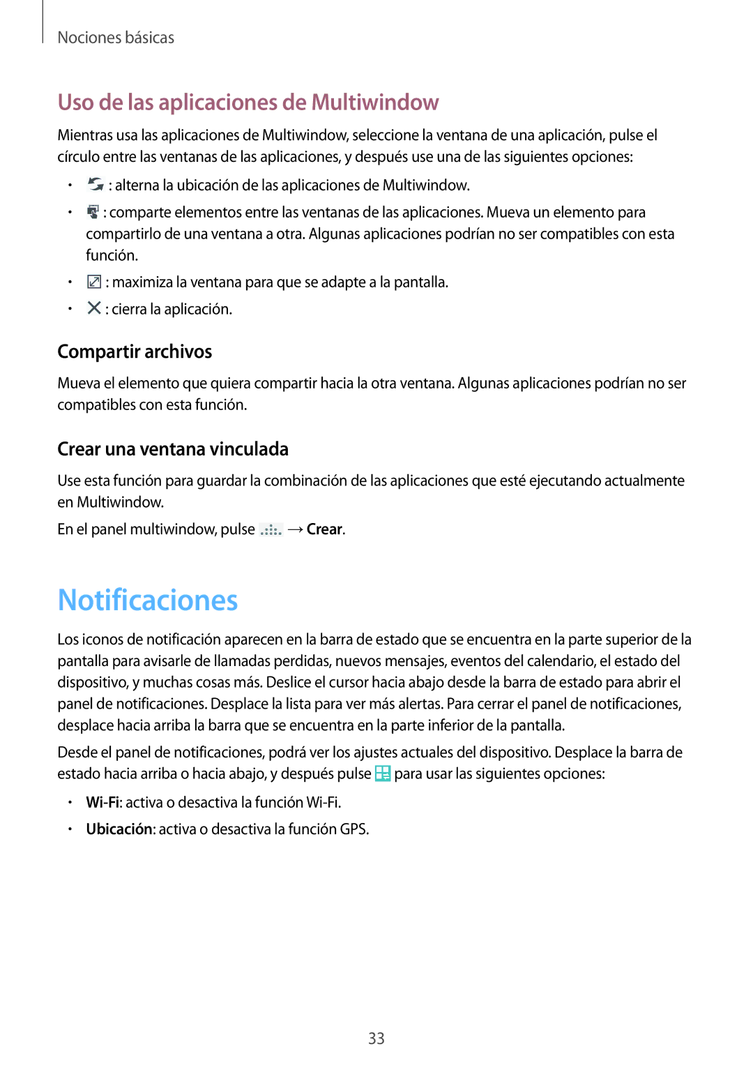 Samsung GT-I9505ZPAXEH, GT-I9505ZKADBT manual Notificaciones, Uso de las aplicaciones de Multiwindow, Compartir archivos 