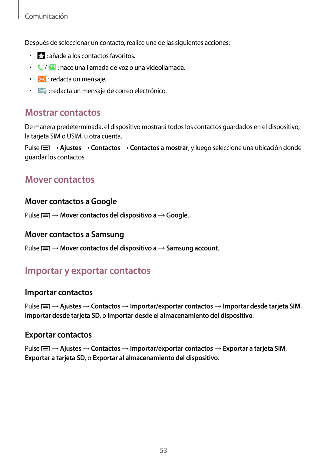 Samsung GT-I9505ZWASEE, GT-I9505ZKADBT, GT-I9505ZKATCL Mostrar contactos, Mover contactos, Importar y exportar contactos 