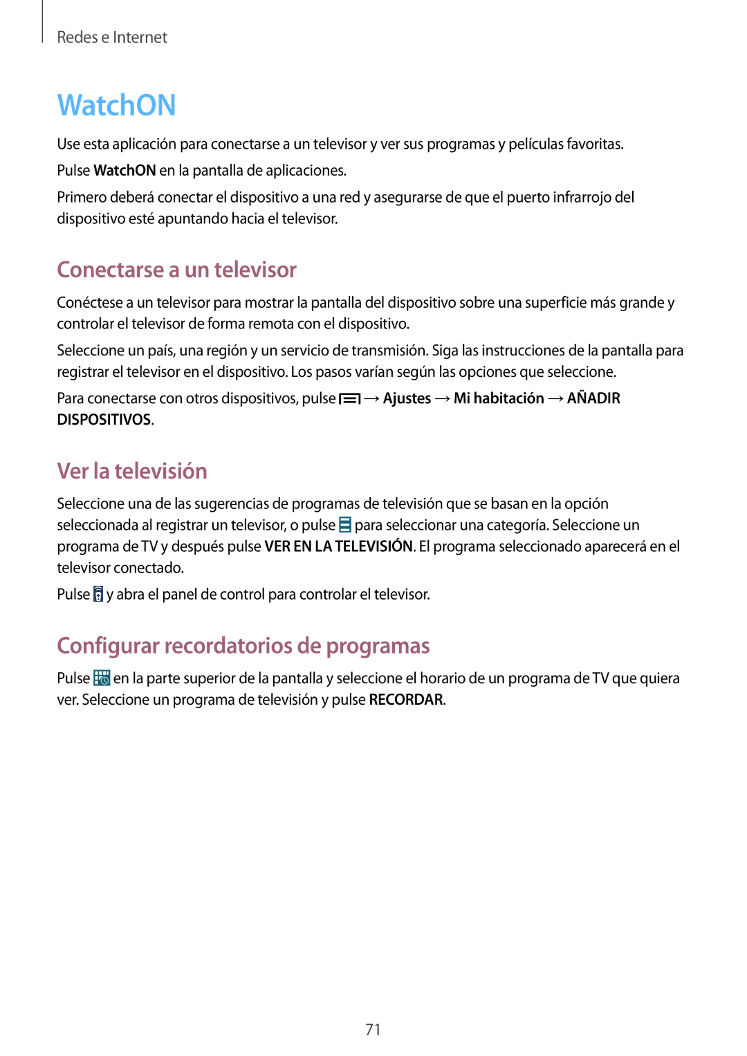 Samsung GT-I9505ZKAYOG manual WatchON, Conectarse a un televisor, Ver la televisión, Configurar recordatorios de programas 