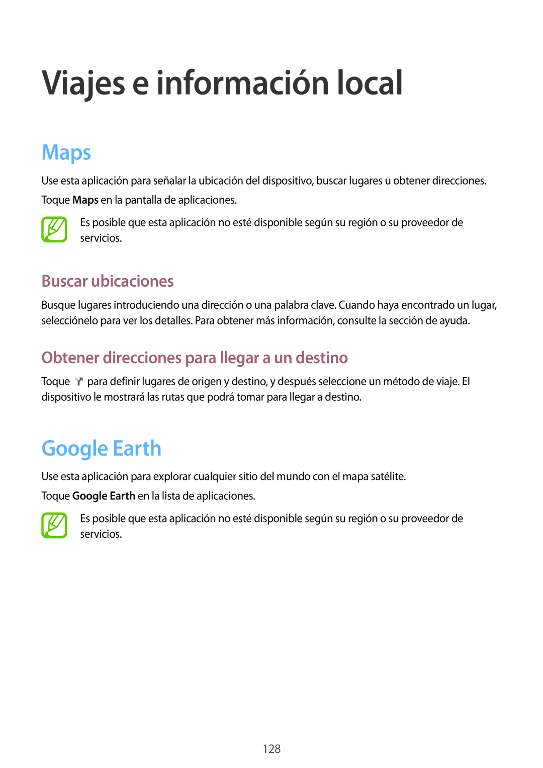 Samsung GT-I9505ZWASEE manual Maps, Google Earth, Buscar ubicaciones, Obtener direcciones para llegar a un destino 