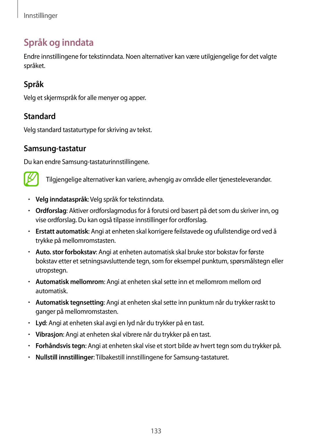 Samsung GT-I9505ZWENEE, GT-I9505ZKANEE, GT-I9505ZWANEE, GT-I9505DKYNEE manual Språk og inndata, Standard, Samsung-tastatur 