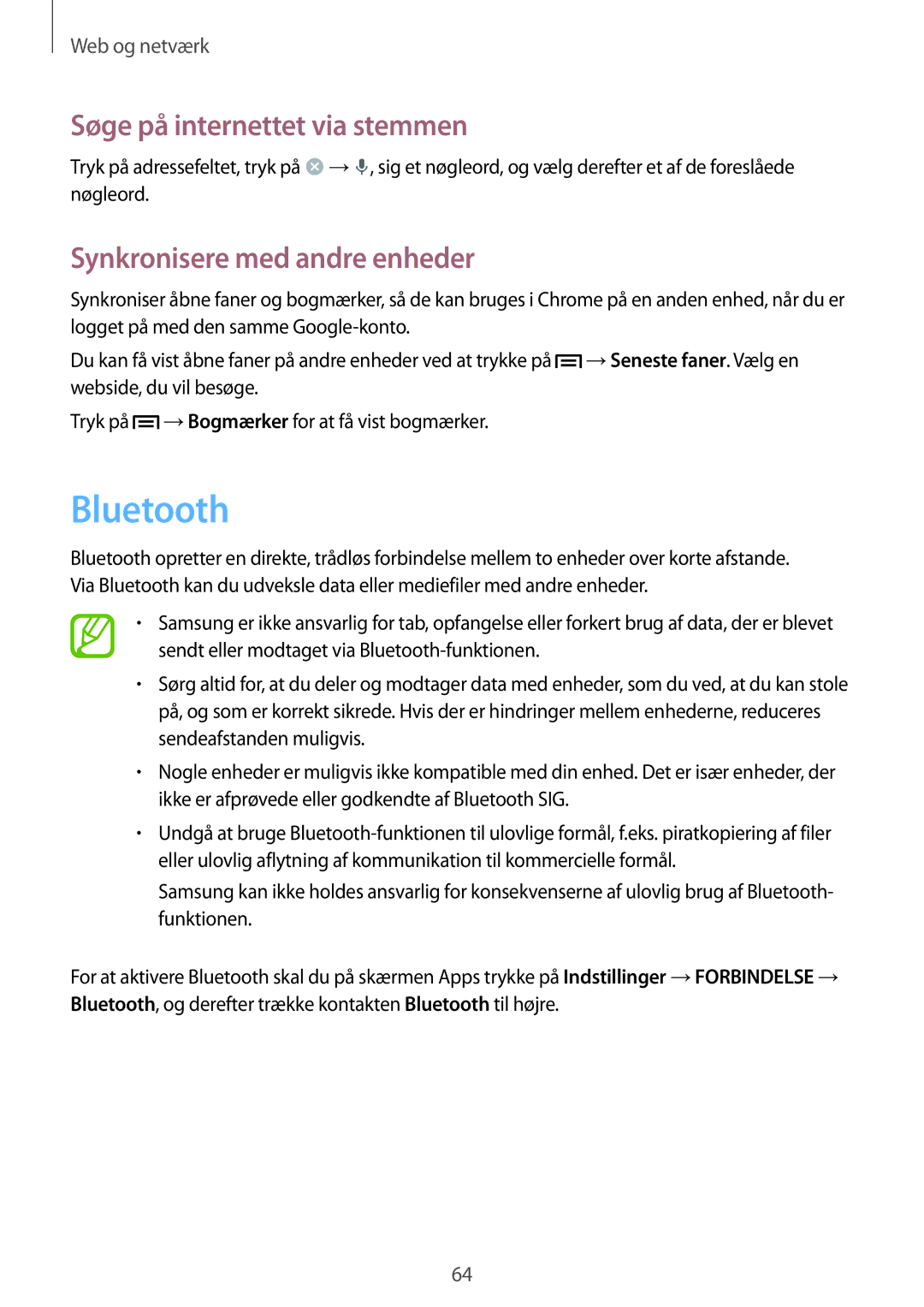 Samsung GT-I9505ZBENEE, GT-I9505ZKANEE, GT-I9505ZWANEE, GT-I9505DKYNEE manual Bluetooth, Synkronisere med andre enheder 