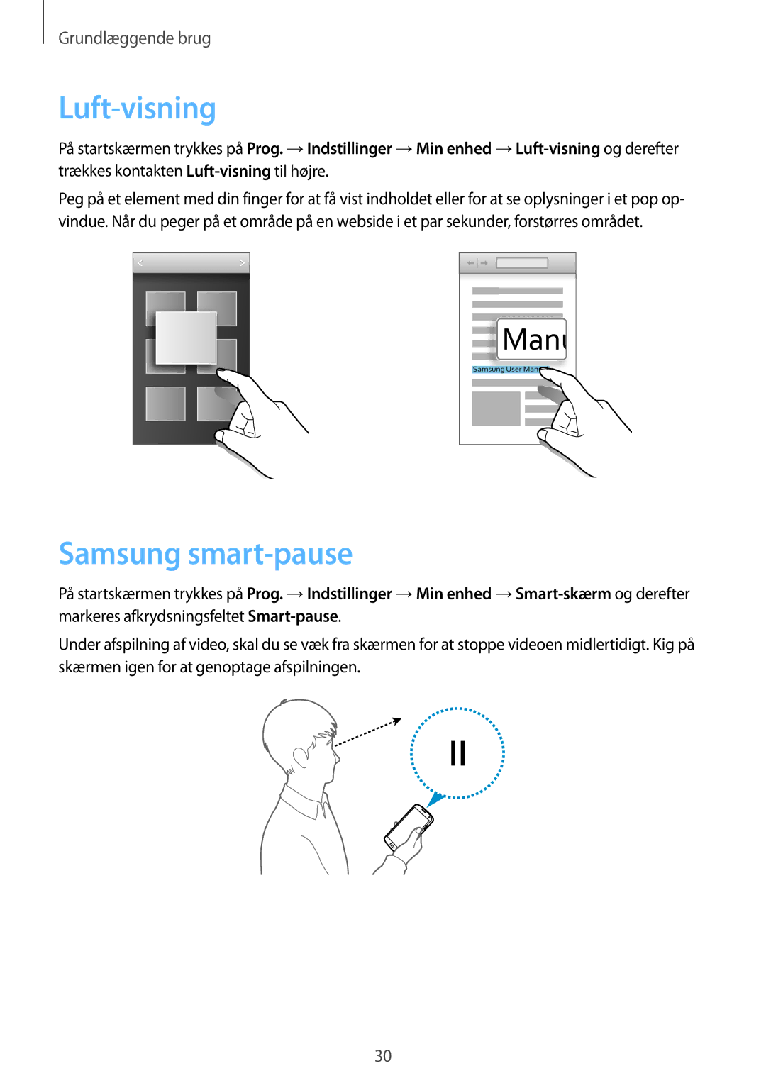 Samsung GT-I9505ZNANEE, GT-I9505ZKANEE, GT-I9505ZWANEE, GT-I9505DKYNEE, GT-I9505ZWENEE manual Luft-visning, Samsung smart-pause 