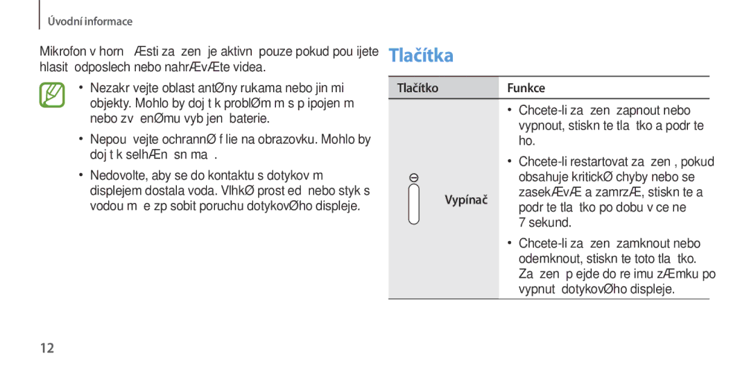 Samsung GT-I9505ZWAPRT, GT-I9505ZKATPL, GT-I9505DKYXEO, GT-I9505ZWACOS, GT-I9505ZKAPLS manual Tlačítka, Tlačítko Funkce, Sekund 