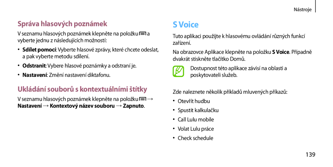 Samsung GT2I9505ZBAORX, GT-I9505ZKATPL Voice, Správa hlasových poznámek, Ukládání souborů s kontextuálními štítky, 139 