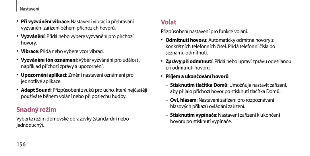 Samsung GT2I9505ZKAORX manual Snadný režim, Volat, 156, Vyberte režim domovské obrazovky standardní nebo jednoduchý 