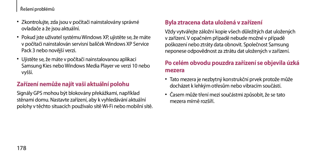 Samsung GT-I9505ZWAPRT, GT-I9505ZKATPL, GT-I9505DKYXEO, GT-I9505ZWACOS manual Zařízení nemůže najít vaši aktuální polohu, 178 