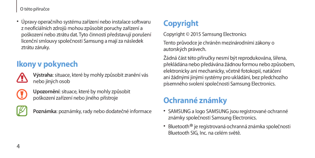 Samsung GT-I9505ZKAIDE Ikony v pokynech, Copyright, Ochranné známky, Poznámka poznámky, rady nebo dodatečné informace 