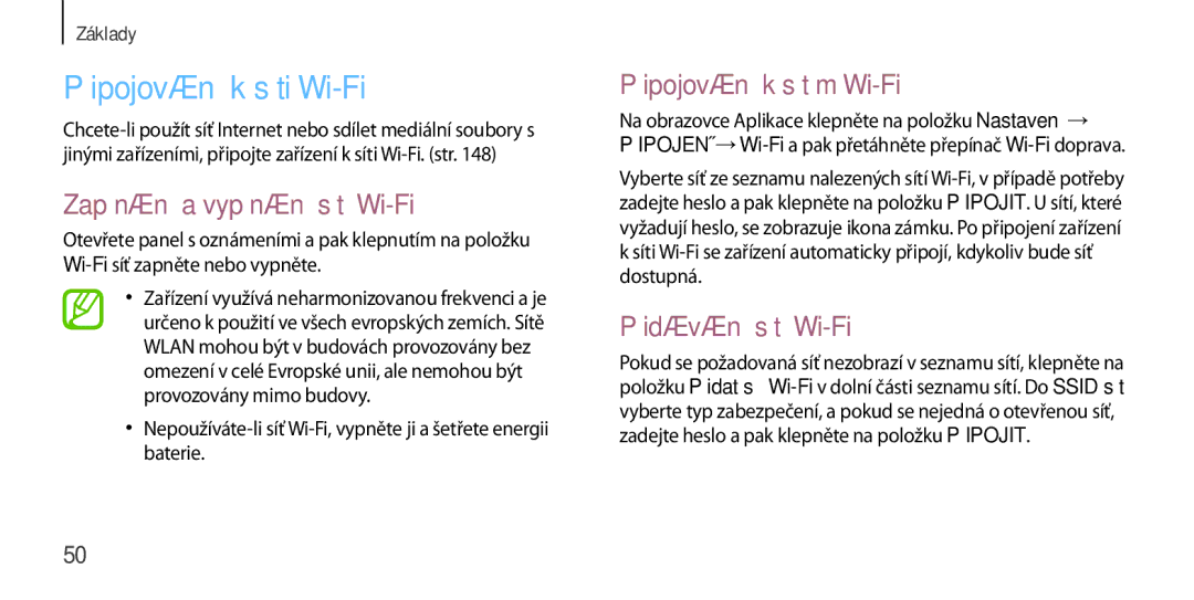 Samsung GT-I9505ZWAMAX, GT-I9505ZKATPL Připojování k síti Wi-Fi, Zapínání a vypínání sítě Wi-Fi, Připojování k sítím Wi-Fi 