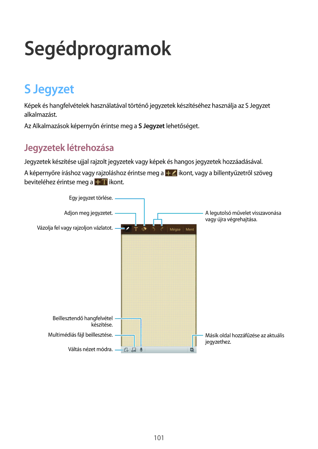 Samsung GT-I9505ZWAIDE, GT-I9505ZKATPL, GT-I9505DKYXEO, GT-I9505ZWACOS manual Segédprogramok, Jegyzetek létrehozása 