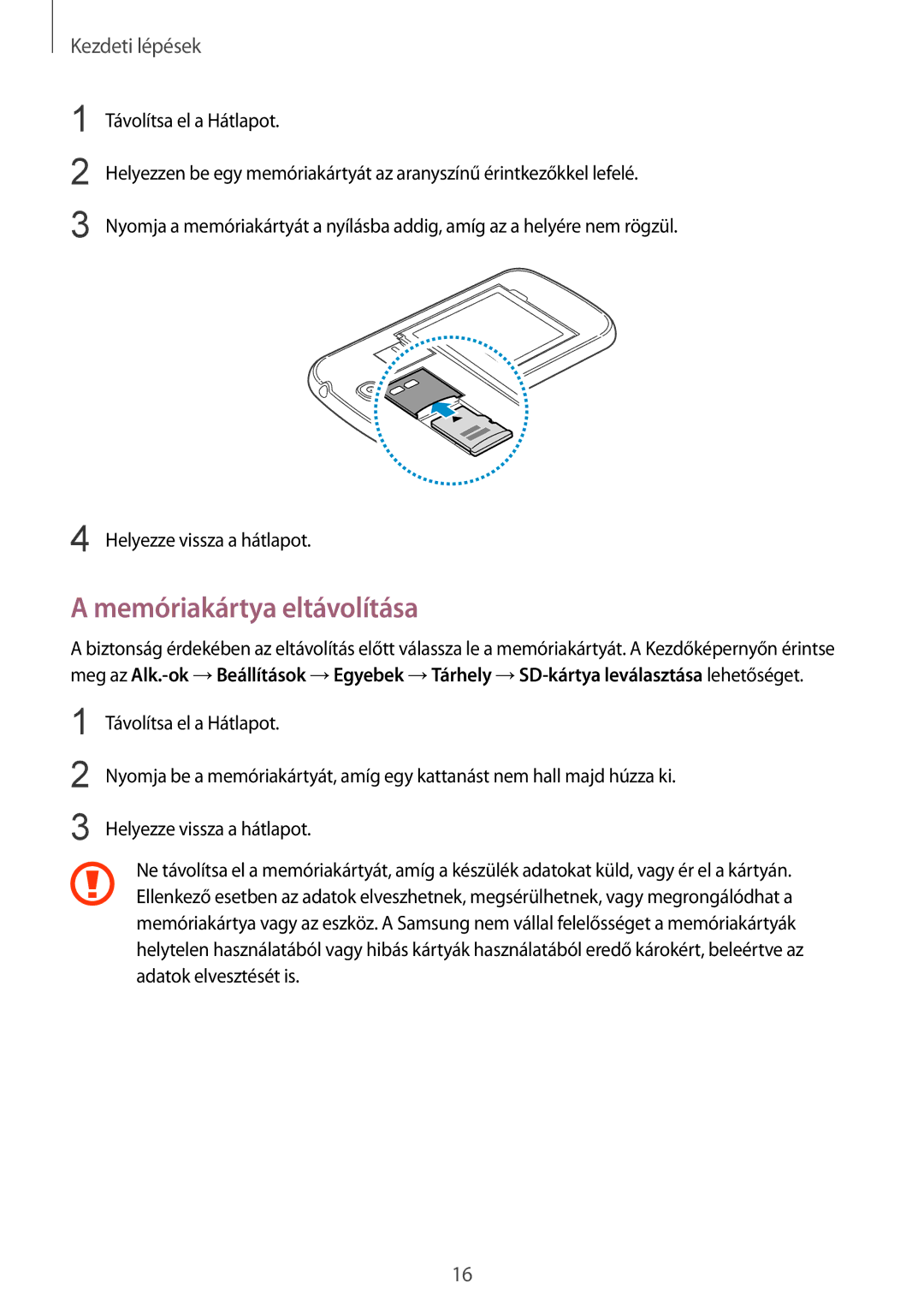 Samsung GT-I9505ZWATPL, GT-I9505ZKATPL, GT-I9505DKYXEO, GT-I9505ZWACOS, GT-I9505ZKAPLS manual Memóriakártya eltávolítása 