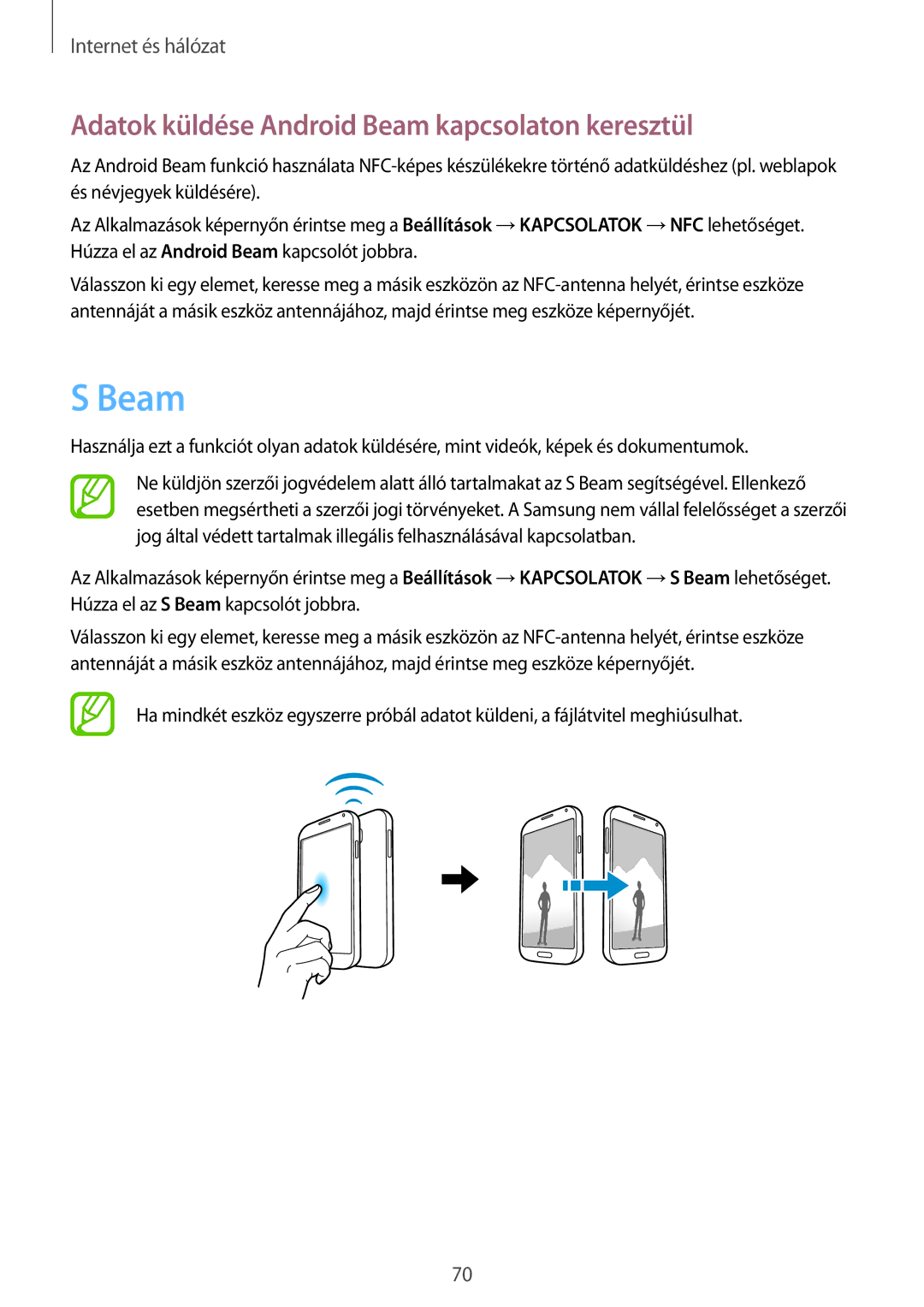 Samsung GT-I9505ZWAORO, GT-I9505ZKATPL, GT-I9505DKYXEO, GT-I9505ZWACOS Adatok küldése Android Beam kapcsolaton keresztül 