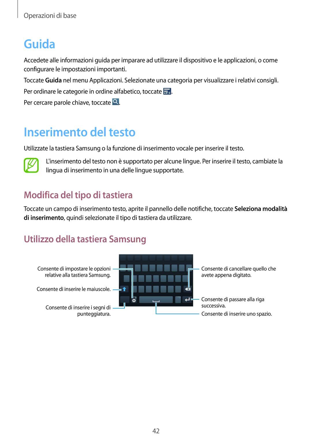 Samsung GT-I9505ZKAXEO manual Guida, Inserimento del testo, Modifica del tipo di tastiera, Utilizzo della tastiera Samsung 