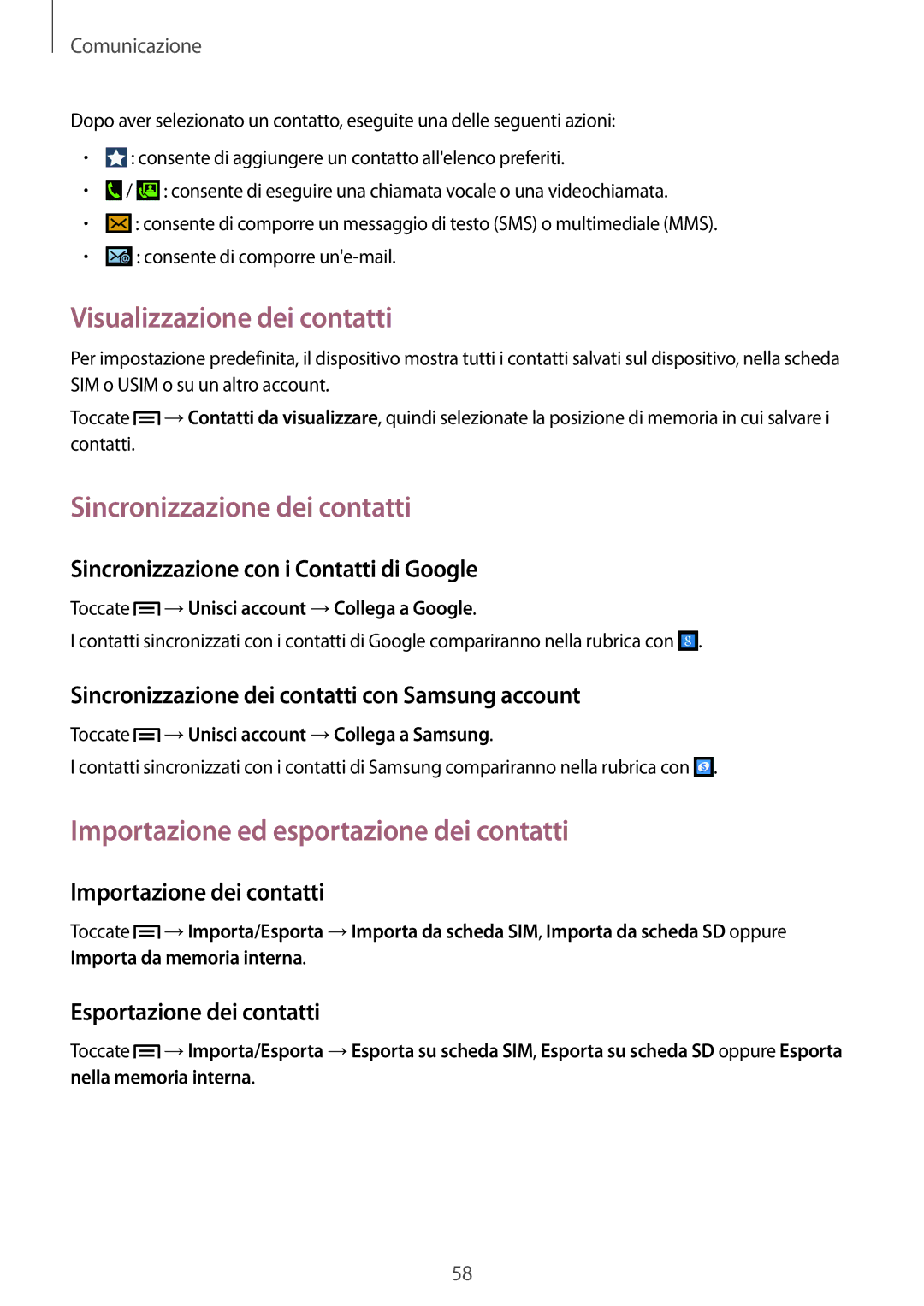 Samsung GT-I9505ZKAOMN, GT-I9505ZKATPL, GT-I9505ZKADBT manual Visualizzazione dei contatti, Sincronizzazione dei contatti 