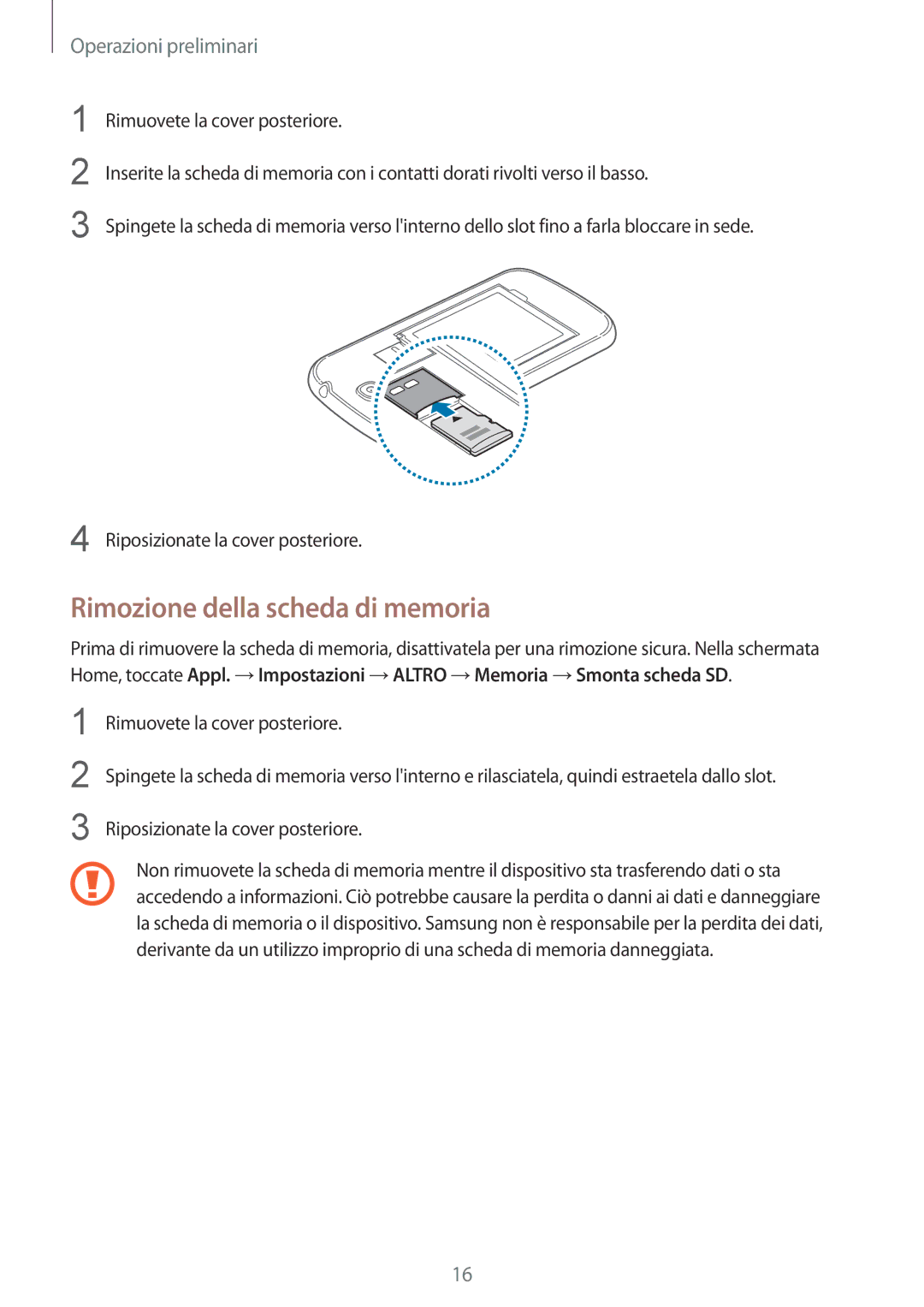 Samsung GT-I9505ZWAOMN, GT-I9505ZKATPL, GT-I9505ZKADBT, GT-I9505DKYXEO, GT-I9505ZWAHUI manual Rimozione della scheda di memoria 