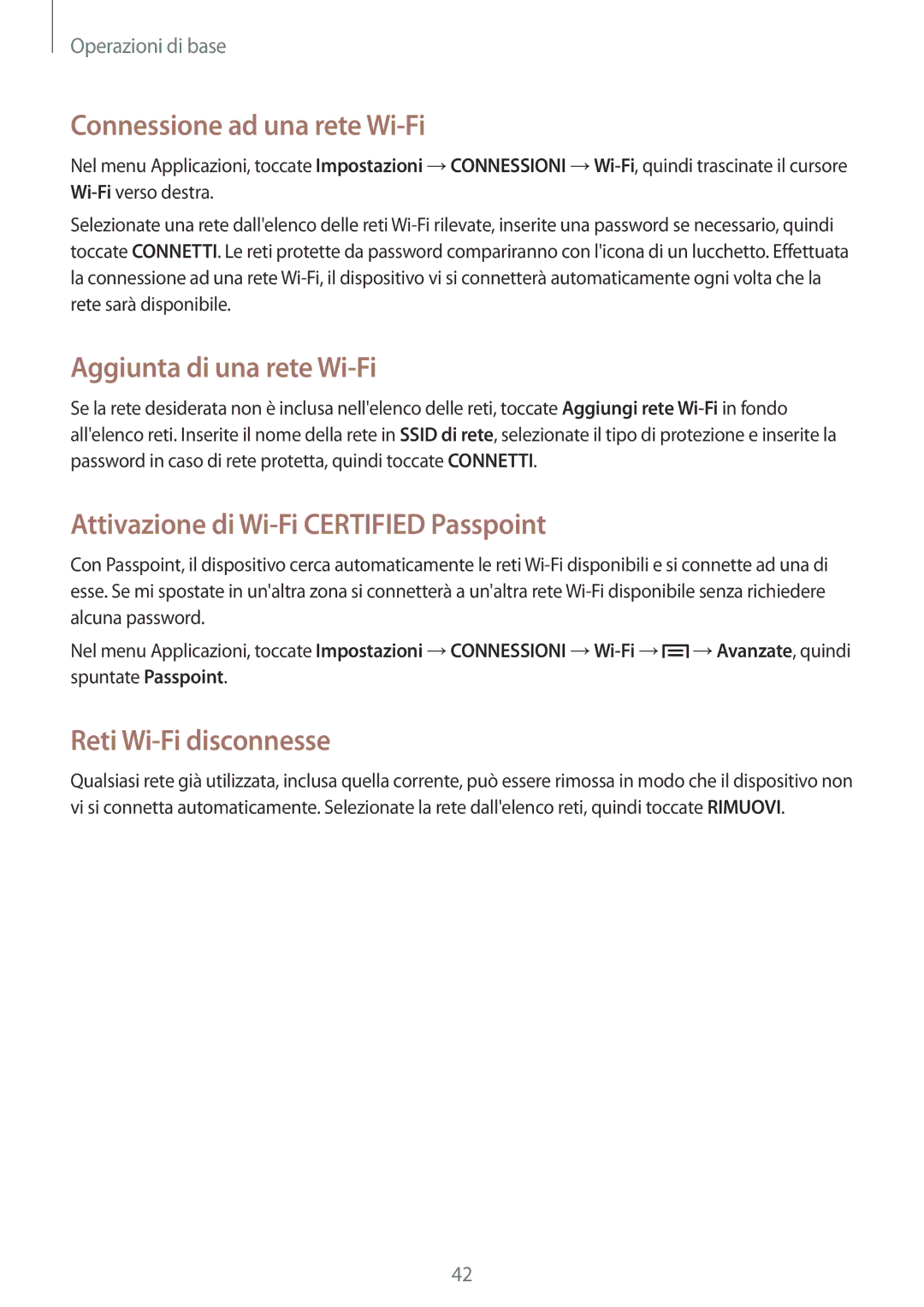 Samsung GT-I9505ZKAXEO Connessione ad una rete Wi-Fi, Aggiunta di una rete Wi-Fi, Attivazione di Wi-Fi Certified Passpoint 