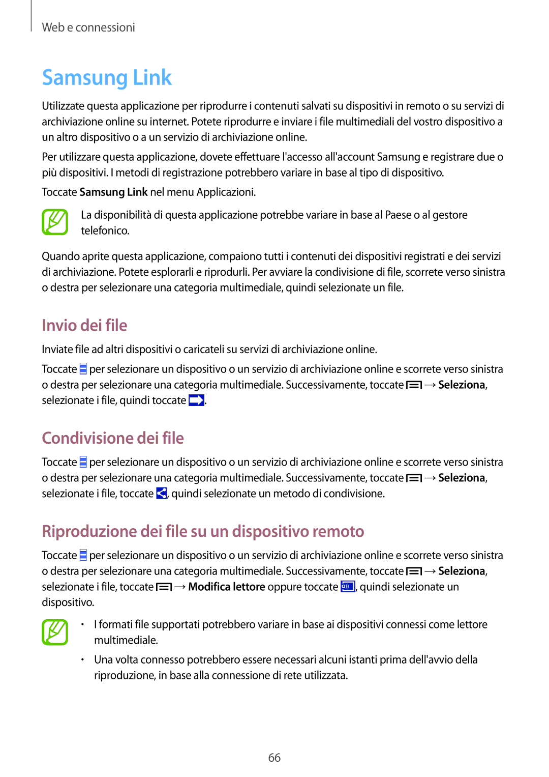 Samsung GT-I9505ZKATPL Samsung Link, Invio dei file, Condivisione dei file, Riproduzione dei file su un dispositivo remoto 