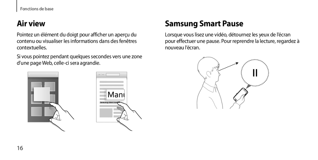 Samsung GT-I9505DKYXEF, GT-I9505ZKEXEF, GT-I9505ZIASFR, GT-I9505ZBAXEF, GT-I9505ZWEXEF manual Air view, Samsung Smart Pause 