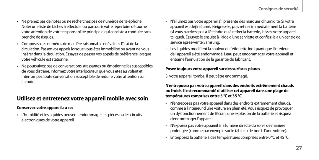 Samsung GT-I9505ZWAXEF, GT-I9505ZKEXEF, GT-I9505ZIASFR manual Utilisez et entretenez votre appareil mobile avec soin 