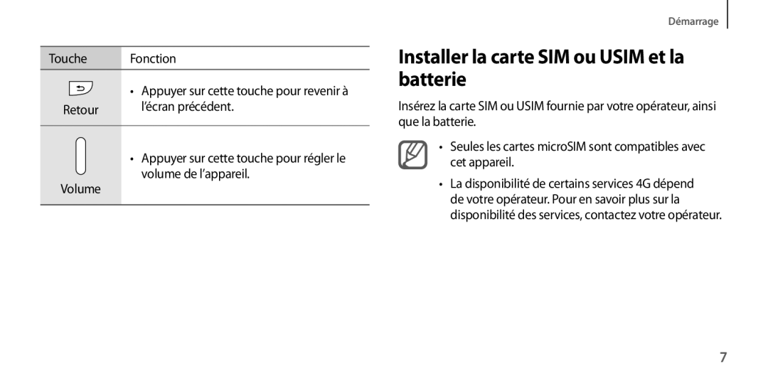 Samsung GT-I9505ZPAXEF, GT-I9505ZKEXEF, GT-I9505ZIASFR, GT-I9505ZBAXEF manual Installer la carte SIM ou Usim et la batterie 