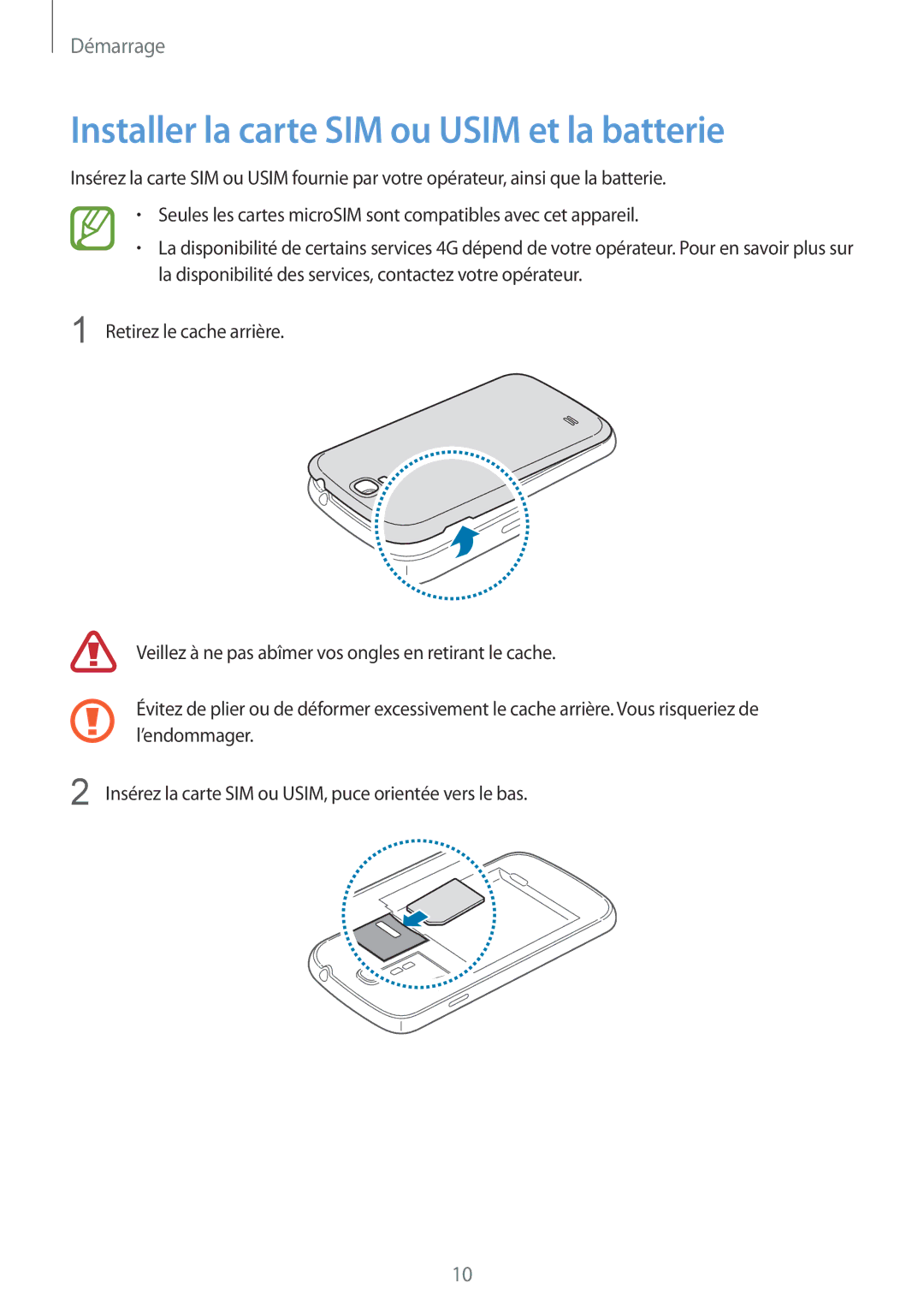 Samsung GT-I9505ZWAFTM, GT-I9505ZKEXEF, GT-I9505ZIASFR, GT-I9505ZBAXEF manual Installer la carte SIM ou Usim et la batterie 