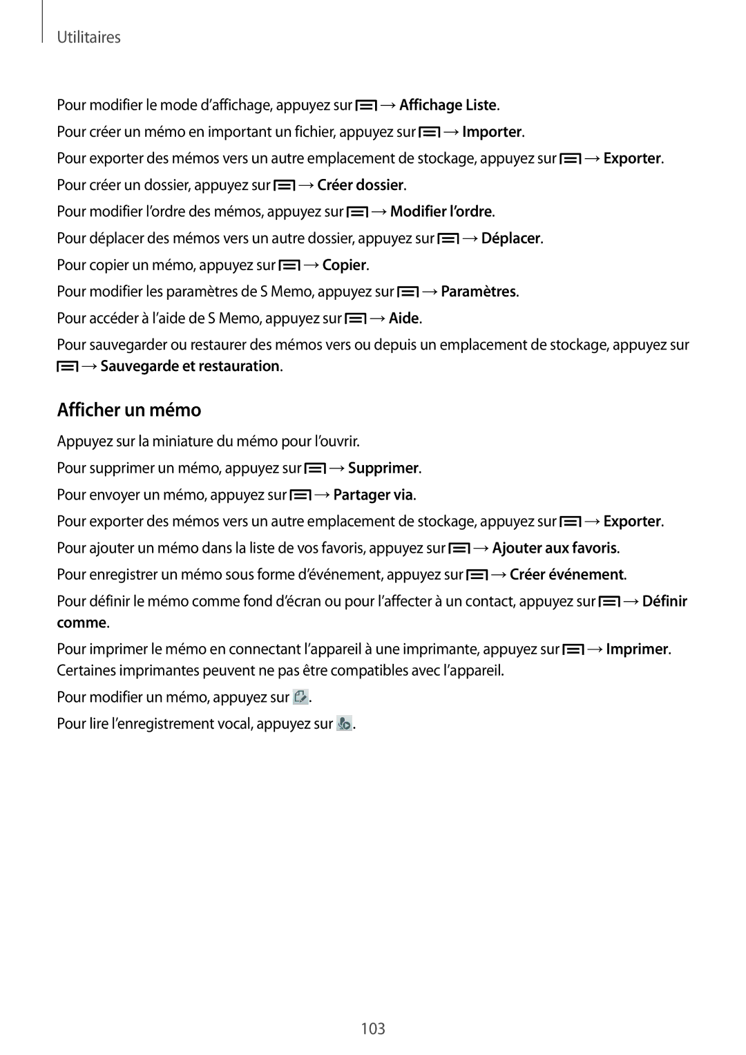 Samsung GT-I9505DKYSFR, GT-I9505ZKEXEF, GT-I9505ZIASFR, GT-I9505ZBAXEF, GT-I9505ZWEXEF, GT-I9505ZWANRJ manual Afficher un mémo 