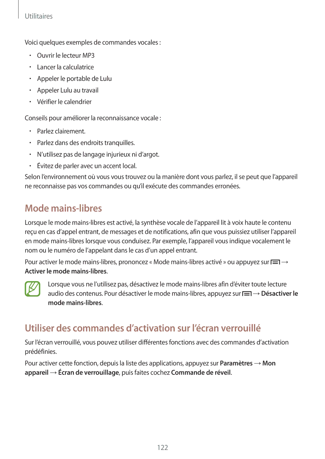 Samsung GT-I9505ZRZXEF, GT-I9505ZKEXEF manual Mode mains-libres, Utiliser des commandes d’activation sur l’écran verrouillé 