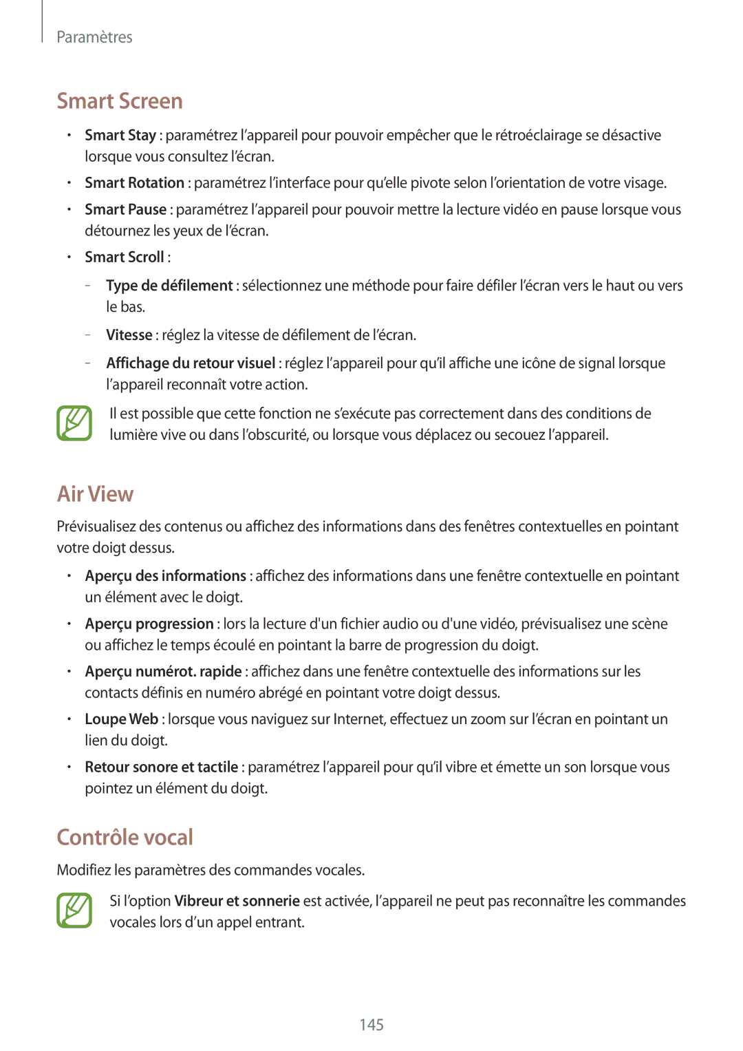 Samsung GT-I9505ZIASFR, GT-I9505ZKEXEF, GT-I9505ZBAXEF, GT-I9505ZWEXEF Smart Screen, Air View, Contrôle vocal, Smart Scroll 