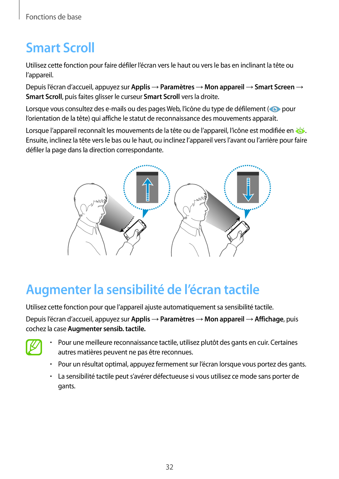 Samsung GT-I9505ZRZXEF, GT-I9505ZKEXEF, GT-I9505ZIASFR manual Smart Scroll, Augmenter la sensibilité de l’écran tactile 