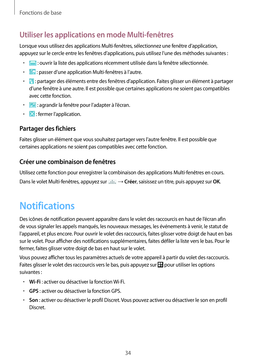 Samsung GT-I9505DKYXEF manual Notifications, Utiliser les applications en mode Multi-fenêtres, Partager des fichiers 