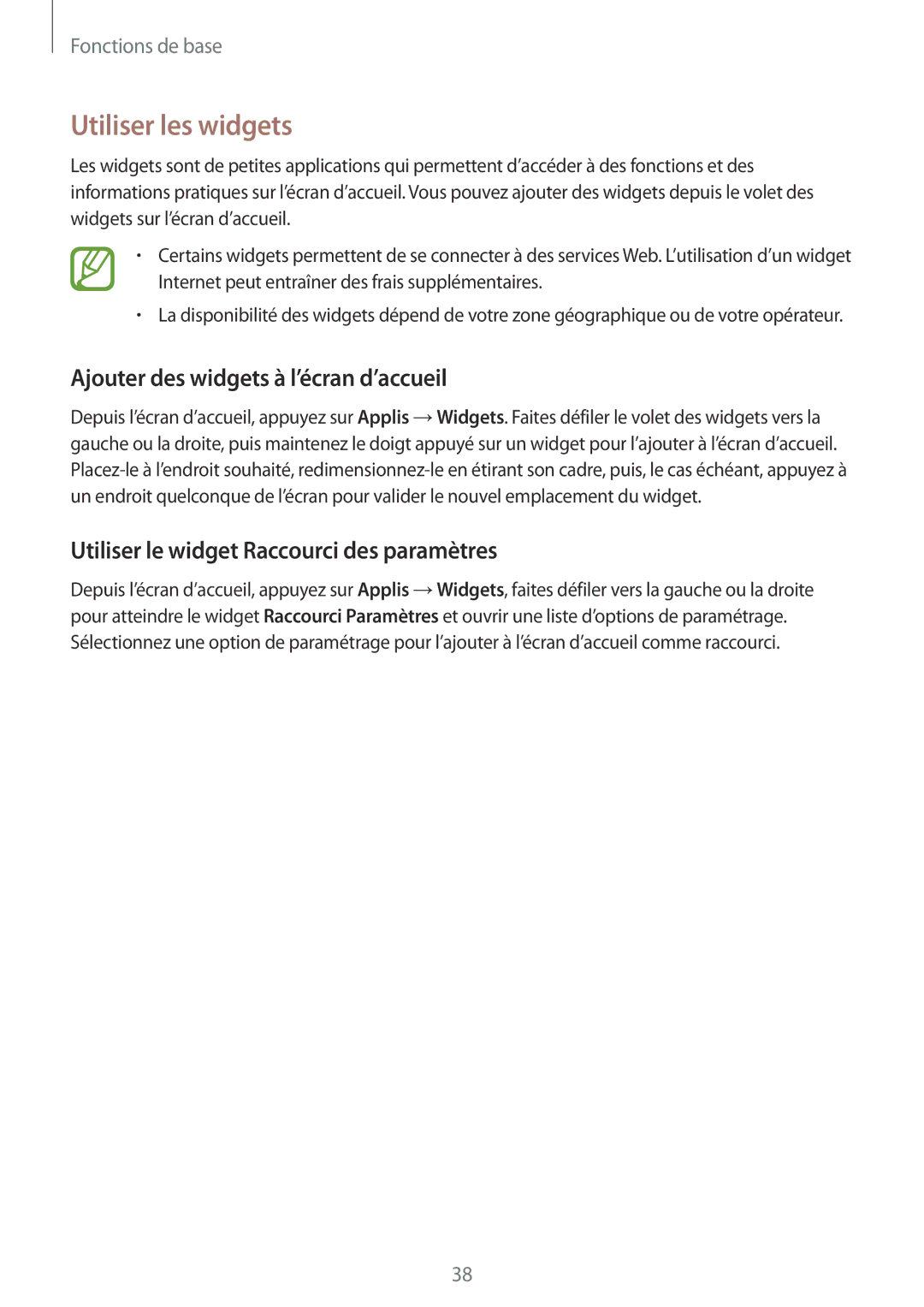 Samsung GT-I9505ZBAXEF, GT-I9505ZKEXEF, GT-I9505ZIASFR manual Utiliser les widgets, Ajouter des widgets à l’écran d’accueil 